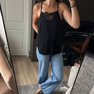 H&M Elegant Black Lace Cami Textured Flowy Tank Top
